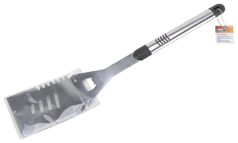 Omaha BBQ-8112443A Premium BBQ Spatula, 1.9 mm, Stainless Steel Blade, Stainless Steel, Aluminum Handle, Straight Handle