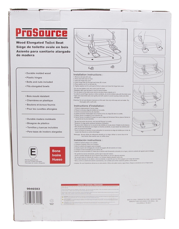ProSource T-19WM-B-3L Toilet Seat, Elongated, MDF Molded Fiberboard, Bone, Plastic Hinge