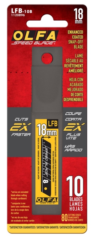 Olfa LFB-10B Blade, 18 mm, Carbon Steel, Double-Honed, Snap-Off Edge, 1-Point