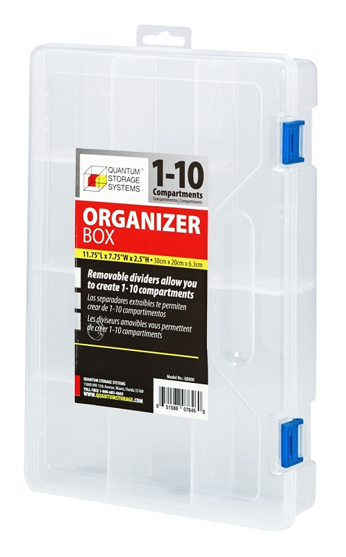 Quantum Storage Systems QB800 Utility Box, 11-3/4 in L, 7-3/4 in W, 2-3/16 in H, 1 to 10-Compartment, Polypropylene