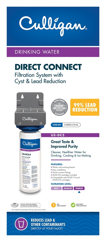 Culligan US-DC3 Direct Connect Filter, 4750 gal, 1.5 gpm, White, Advanced Filtration