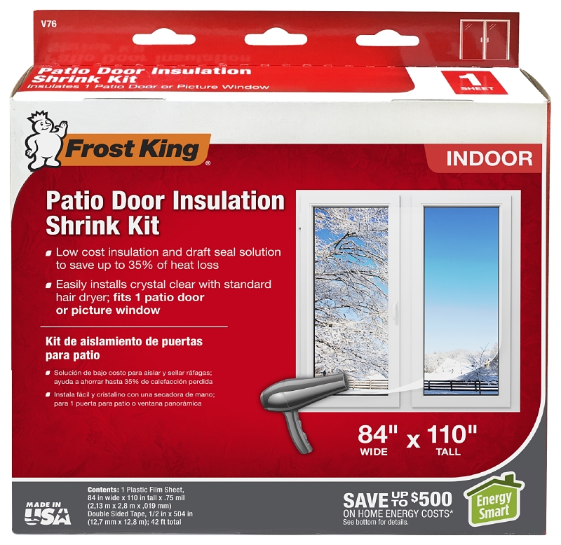 Frost King V76H Indoor Shrink Patio Door Kit, 84 in W, 110 in L, Plastic