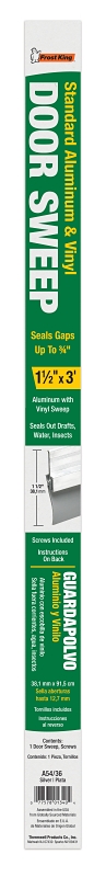 Frost King A54/36H Door Sweep, 36 in L, 1-1/4 in W, Aluminum Flange, Vinyl Insert