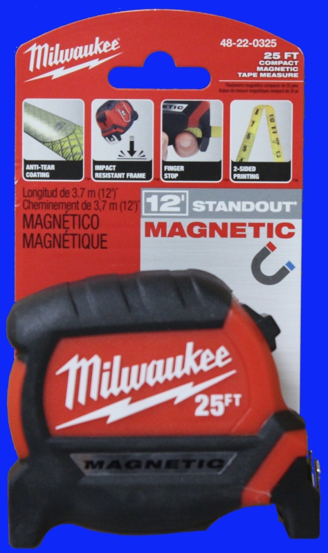 Milwaukee 48-22-1025M Tape Measure, Wide Blade, 25 ft L Blade, 1 in W Blade, Steel Blade, ABS Case, Black/Red Case