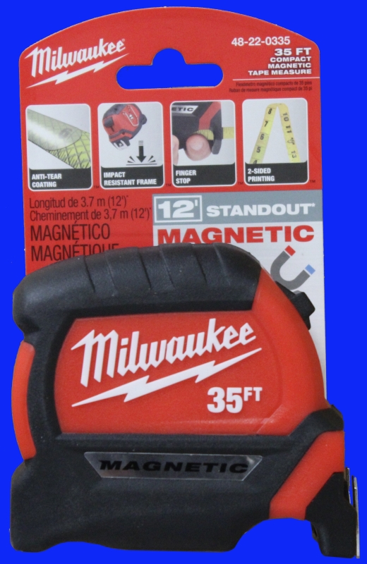 Milwaukee 48-22-0335 Tape Measure, Wide Blade, 35 ft L Blade, 1 in W Blade, Steel Blade, ABS Case, Black/Red Case
