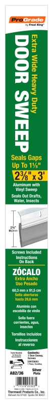Frost King A82/36H Door Sweep, 36 in L, 2-3/8 in W, Aluminum Flange