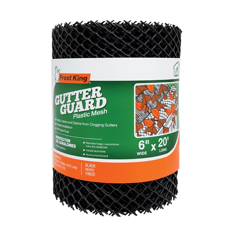 Frost King VX620 Gutter Guard, 20 ft L, 6 in W, Vinyl, Black