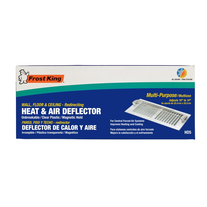 Frost King HD5 Heat and Air Deflector, 10 to 14 in L, 9-3/8 in W, Plastic, Clear