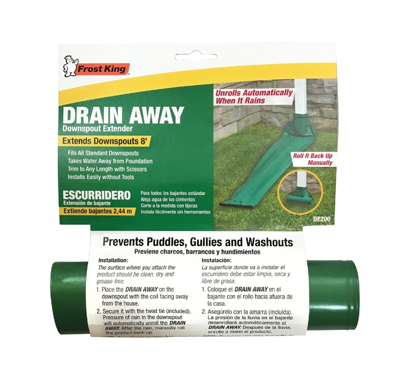 Frost King DE200 Downspout Extender, 8 ft L Extended, Vinyl, Green