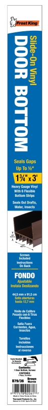 Frost King B79/36H Door Bottom, Brown, 36 in L, 1-3/4 in W, Vinyl, Includes: Screws