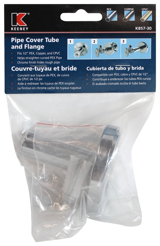 Keeney K857-30 Pipe Cover Tube and Flange, 5/8 in ID, Chrome Plated