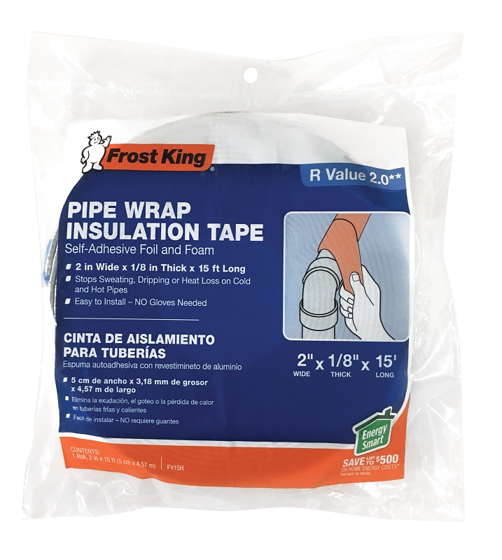 Frost King FV15H Pipe Wrap Kit, 15 ft L, 2 in W, 1/8 in Thick, 2 R-Value, Silver