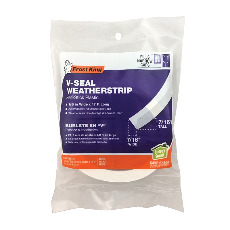 Frost King M13WH Weatherstrip, 7/8 in W, 17 ft L, Polypropylene, White