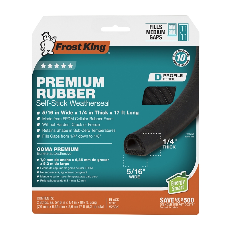 Frost King V25BK Tape, 5/16 in W, 17 ft L, EPDM, Black