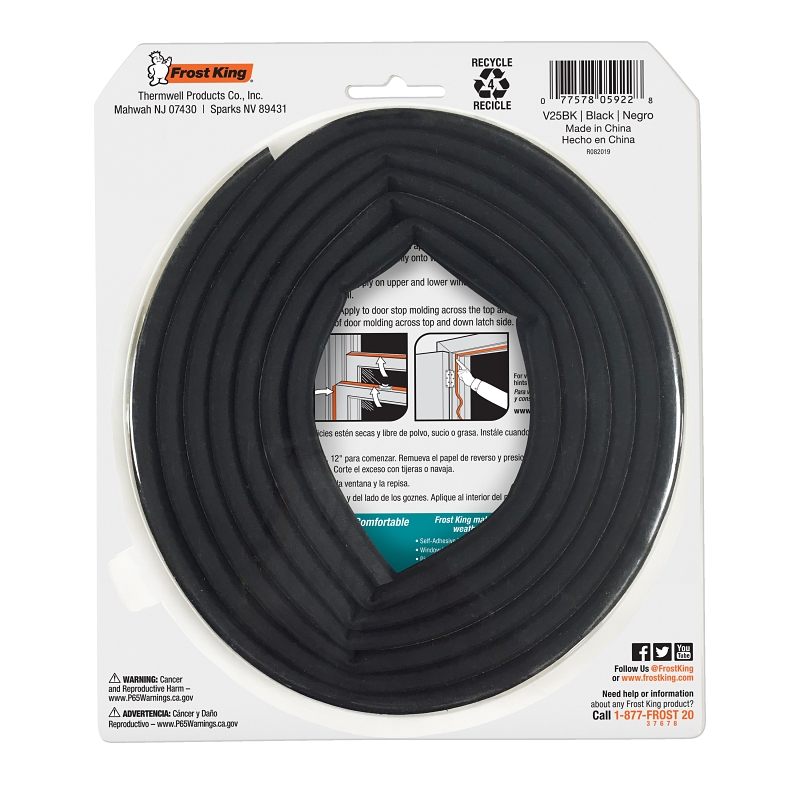 Frost King V25BK Tape, 5/16 in W, 17 ft L, EPDM, Black