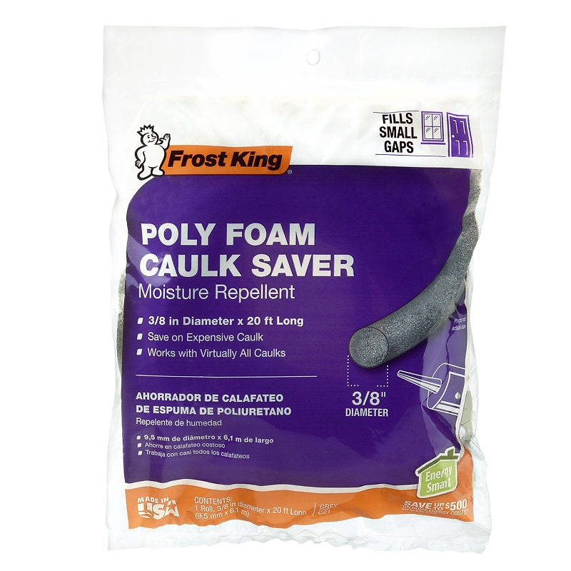 Frost King C21H Caulk Saver, 3/8 in Dia, 20 ft L, Polyfoam, Gray