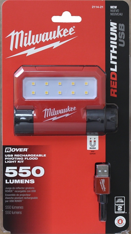Milwaukee ROVER 2114-21 Flood Light, 10-Lamp, LED Lamp, White Light, 550 Lumens, Plastic Fixture