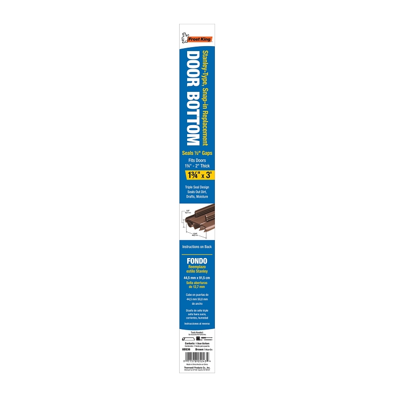 Frost King UDS36 Door Bottom, Brown, 36 in L, 1-3/4 in W, Vinyl, Includes: Screw Nails