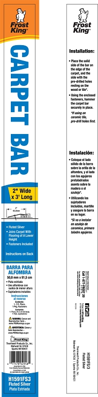 Frost King H1591FS3 Carpet Bar, 3 ft L, 2 in W, Fluted Surface, Aluminum, Silver, Satin