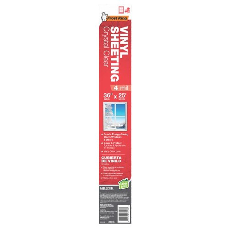 Frost King V3625/4 Vinyl Sheet, 36 in W Roll, 4 mil Thick Total, Crystal Clear