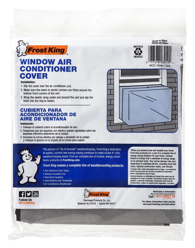 Frost King AC2H Window Air Conditioner Cover, 16 in L, 27 in W, 6 mil Thick Material, Polyethylene, Silver