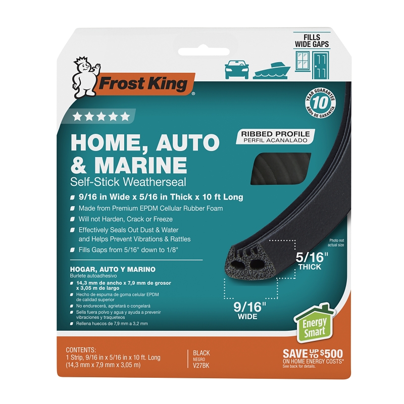 Frost King V27BK Tape, 9/16 in W, 10 ft L, EPDM, Black