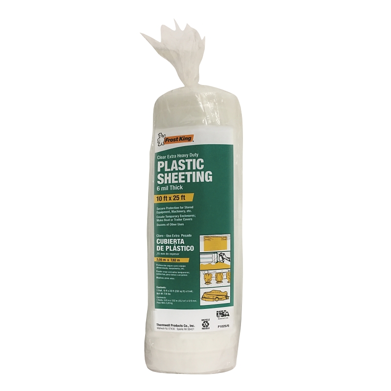 Frost King P1025/6 Polyethylene Sheeting, 6 mil Thick, 25 ft L, 10 ft W, Clear