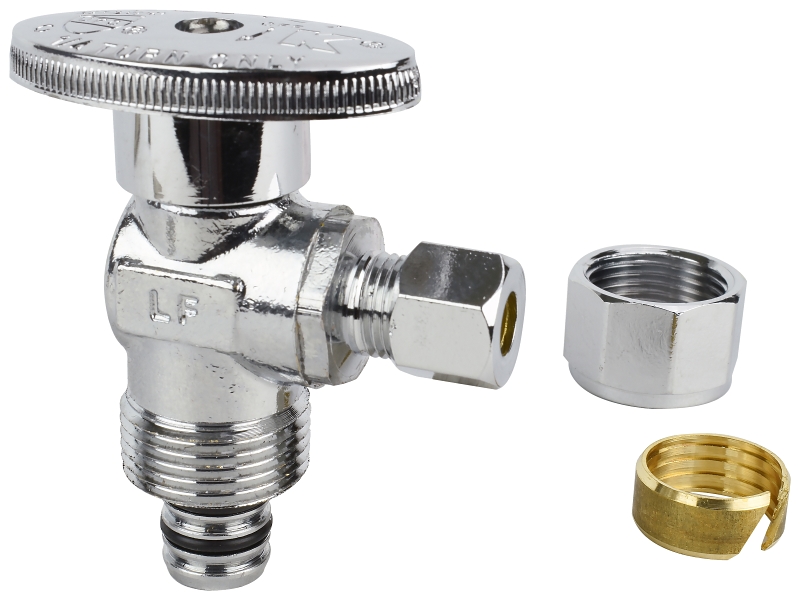 Plumb Pak PP2888EZ No Crimp Angle Stop Valve, 1/2 x 1/4 in Connection, PEX Barb x Compression, Brass Body