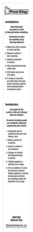 Frost King WAT250 Saddle Threshold, 36 in L, 2-1/2 in W, Wood, Oak, Unfinished