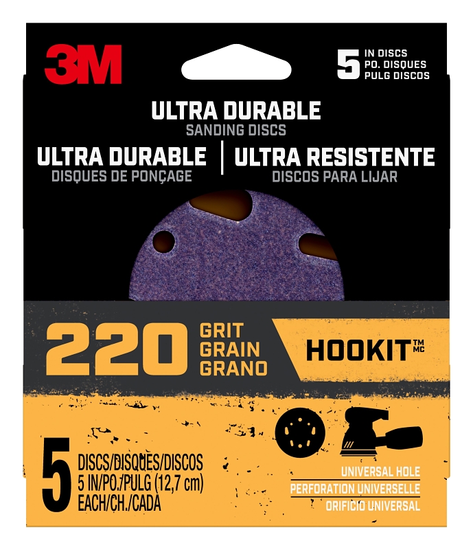 3M 27256 Power Sanding Disc, 5 in Dia, 220 Grit, Fine, Ceramic Abrasive, 5-Hole, 8-Hole