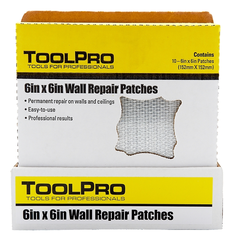 Toolpro TP04760 Drywall Repair Patch, 6 in H x 6 in W Dimensions, 10 Pack
