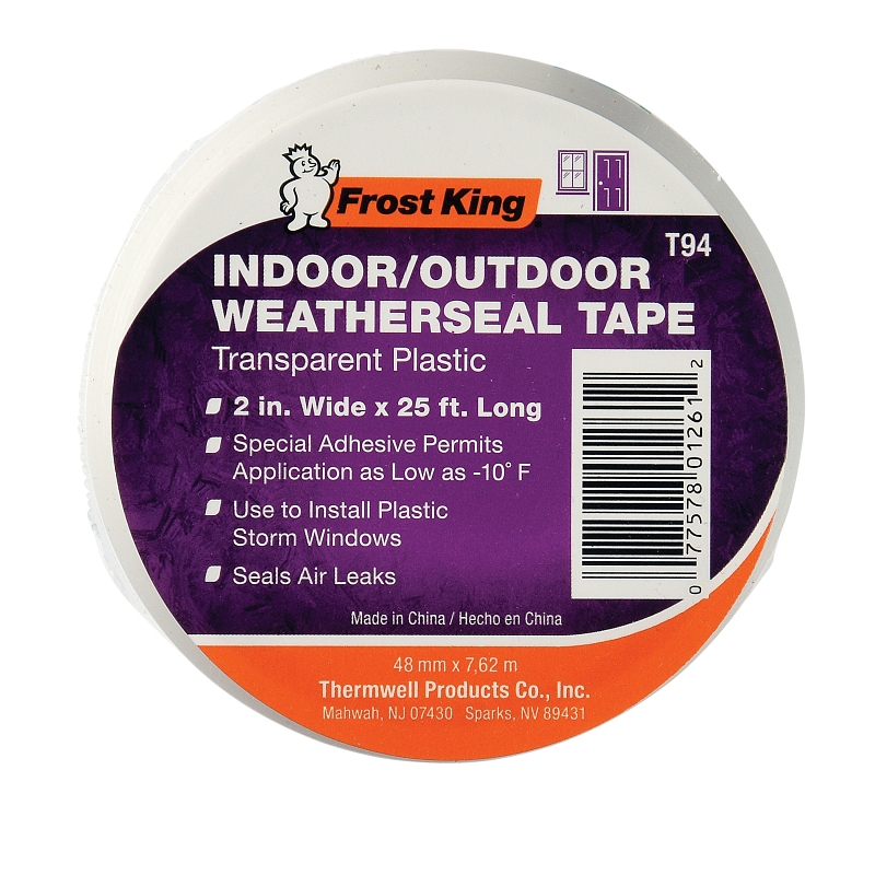 Frost King T94H Weatherseal Tape, 2 in W, 25 ft L, Plastic, Clear