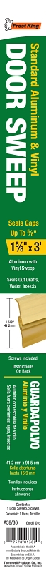 Frost King A58/36H Door Sweep, 36 in L, 1-5/8 in W, Aluminum Flange, Vinyl Insert