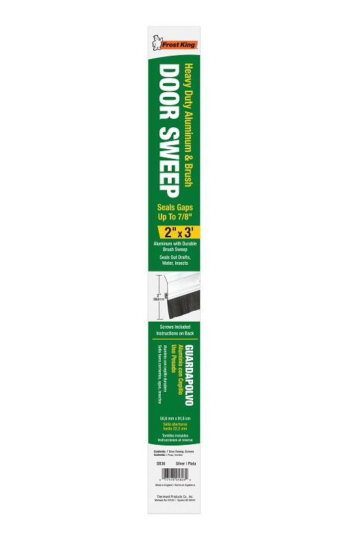 Frost King SB36 Door Sweep, 36 in L, 2 in W, Aluminum Flange
