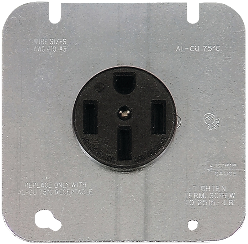 Arrow Hart AH1168W-C-BX-L Power Receptacle, 3-Pole, 125/250 V, 50 A, Back Wiring, NEMA: NEMA 14-50R, White