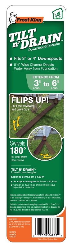 Frost King GWS3B PALLET Downspout Extender, 6 ft L Extended, Plastic, Brown, For: 2 x 3 in and 3 x 4 in Downspouts