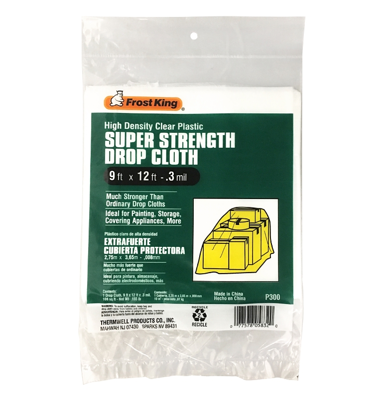 Frost King P300 Drop Cloth, 12 ft L, 9 ft W, Plastic, Clear
