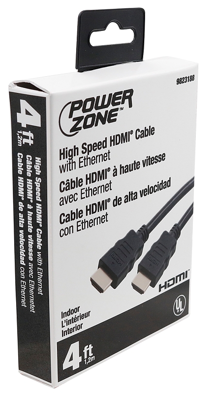 PowerZone ORHDMI01 High-Speed HDMI Cable, HDMI Silver, Black Sheath, 4 ft L