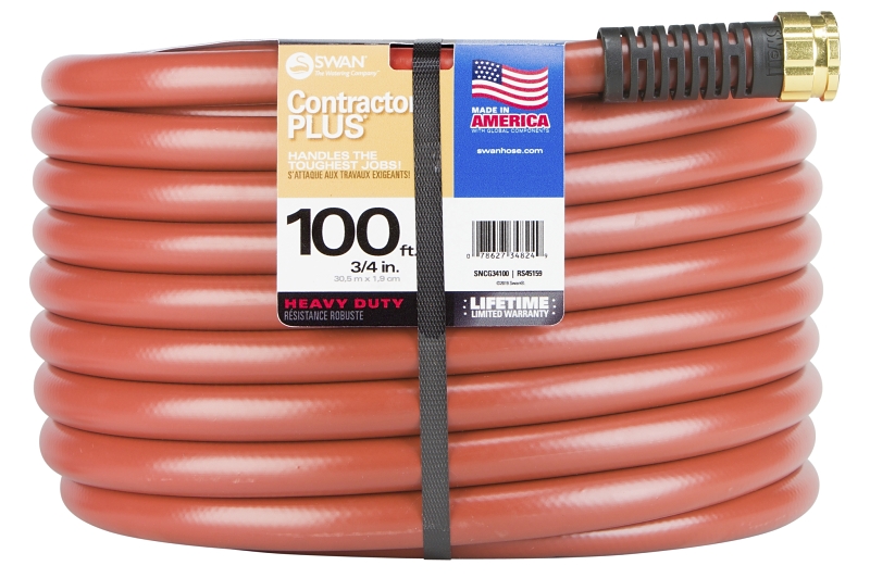 Swan SNCG34100 Garden Hose, 100 ft L, Rubber/Vinyl, Red