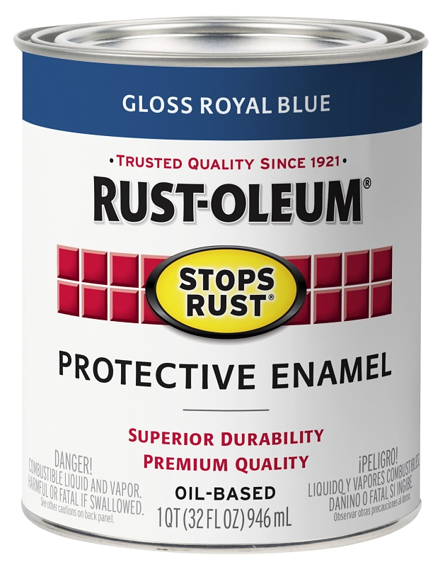 Rust-Oleum 353578 Rust Preventative Paint, Oil, Gloss, Royal Blue, 1 qt, 80 to 175 sq-ft Coverage Area