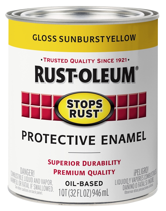Rust-Oleum 353580 Rust Preventative Paint, Oil, Gloss, Sunburst Yellow, 1 qt, 80 to 175 sq-ft Coverage Area