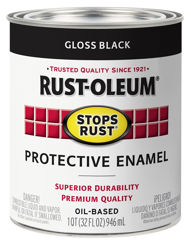 Rust-Oleum 353575 Rust Preventative Paint, Oil, Gloss, Black, 1 qt, 80 to 175 sq-ft Coverage Area