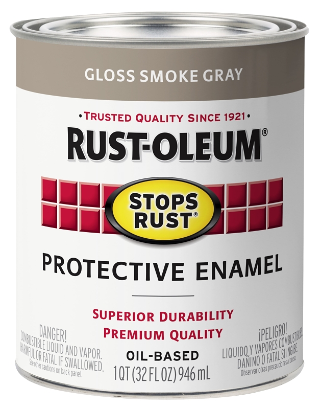 Rust-Oleum 353579 Rust Preventative Paint, Oil, Gloss, Smoke Gray, 1 qt, 80 to 175 sq-ft Coverage Area