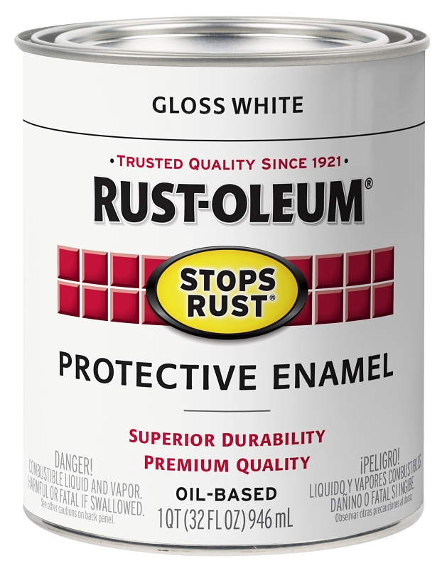 Rust-Oleum 353582 Rust Preventative Paint, Oil, Gloss, White, 1 qt, 80 to 175 sq-ft Coverage Area