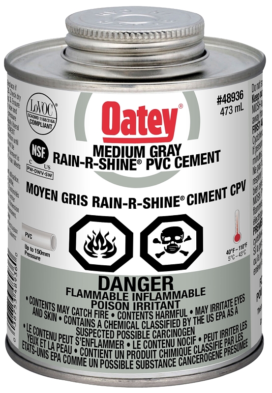 Oatey 31582 Solvent Cement, 473 mL Can, Liquid, Gray