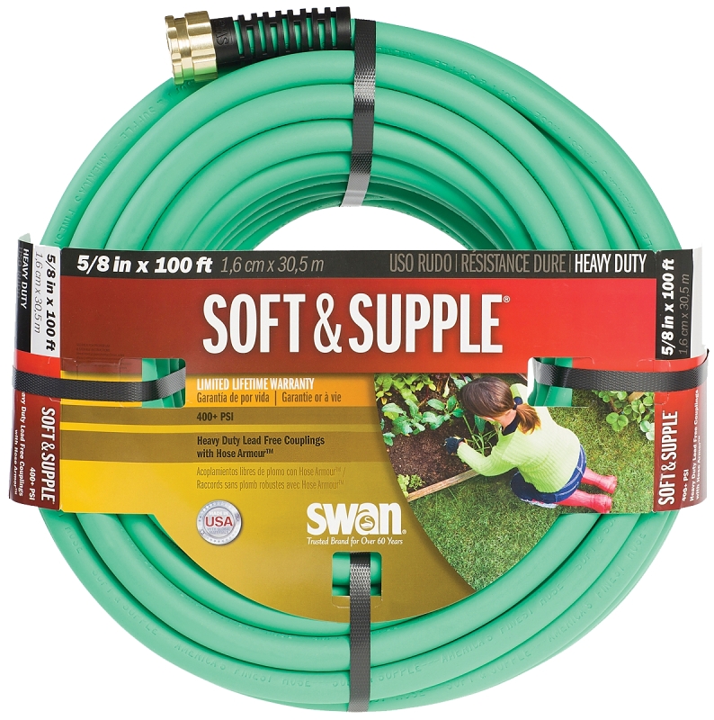 SWAN SNSS58100 Garden Hose, 100 ft L, Rubber/Vinyl, Green
