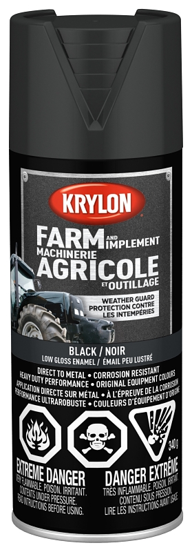Krylon 419350008 Farm and Implement Paint, Low Gloss, Black, 12 oz, Aerosol Can