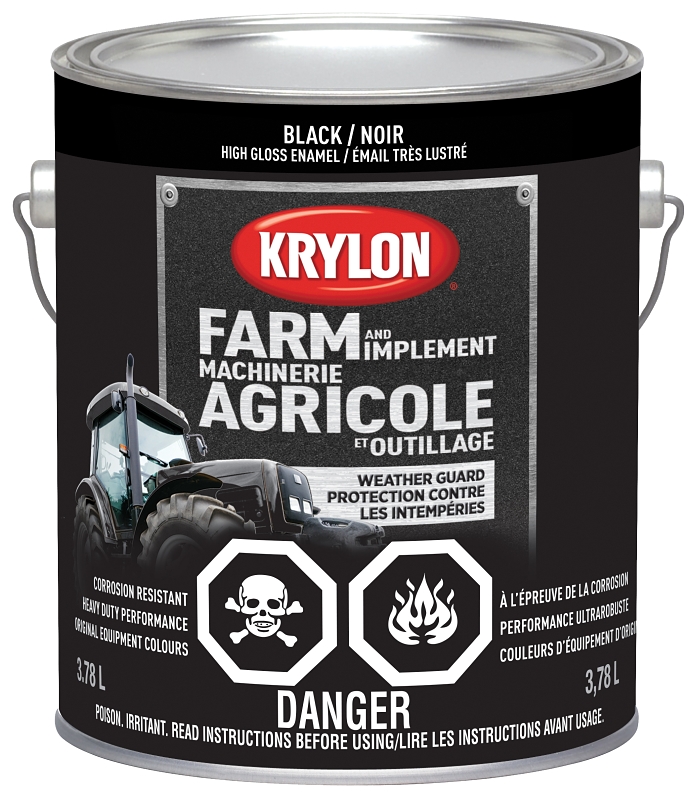 Krylon 1962 Farm Equipment Paint, Gloss Sheen, Black, 128 oz, 50 to 200 sq-ft/gal Coverage Area