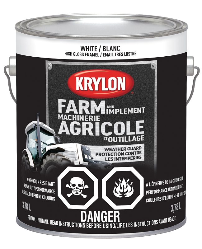 Krylon 1963 Farm Equipment Paint, Gloss Sheen, White, 128 oz, 50 to 200 sq-ft/gal Coverage Area