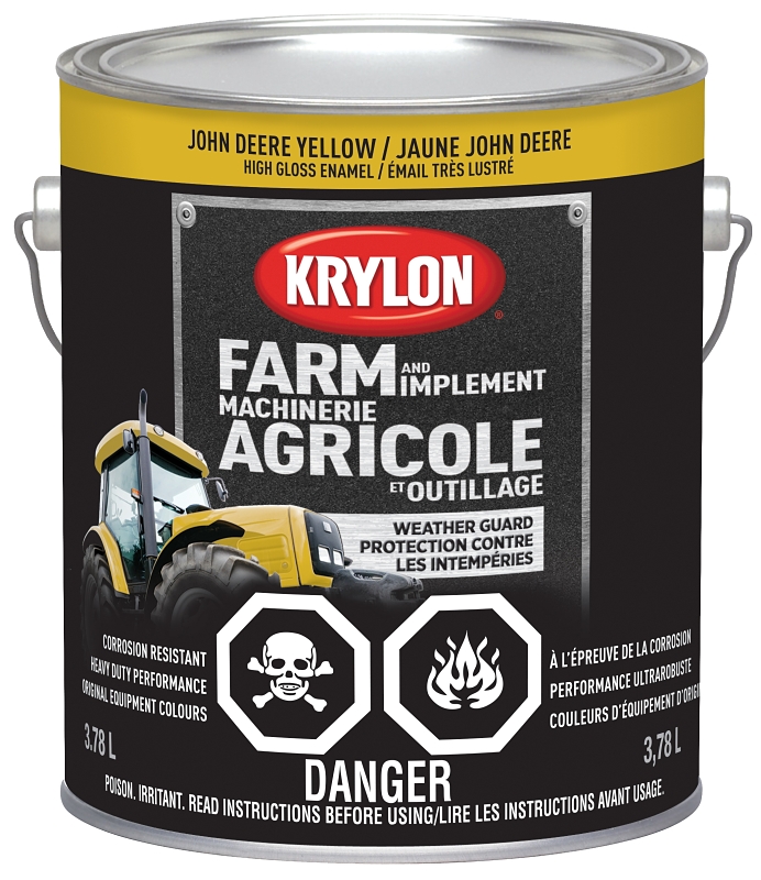 Krylon 1970 Farm Equipment Paint, High-Gloss Sheen, John Deere Yellow, 128 oz, 50 to 200 sq-ft/gal Coverage Area